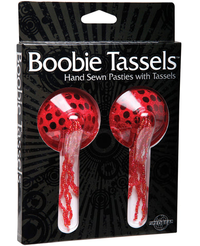 Boobie Tassels Hand Sewn Pasties w/Tassels - Red