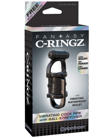 Fantasy C-Ringz Vibrating Cock Pipe w/Ball Stretch - Black