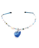 Tweezer Swag Style Jeweled Blue Heart Pendant w/Blue & Pink Beads Nipple Clamp - Blue