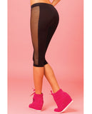 Pink Lipstick Sweat Side Net  Stretch Crop Pant for Support & Compression - Black