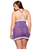 Holiday/Valentines Lace & Mesh Halter Babydoll w/Panty Purple 1X