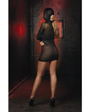 Semi Sheer Stretch Mesh Chemise w/Attached Hood, Adjustable Buckle Black O/S