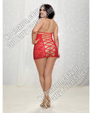 Strappy Lace Chemise w/Lace-Up Back & Cutout Waist Lipstick Red QN