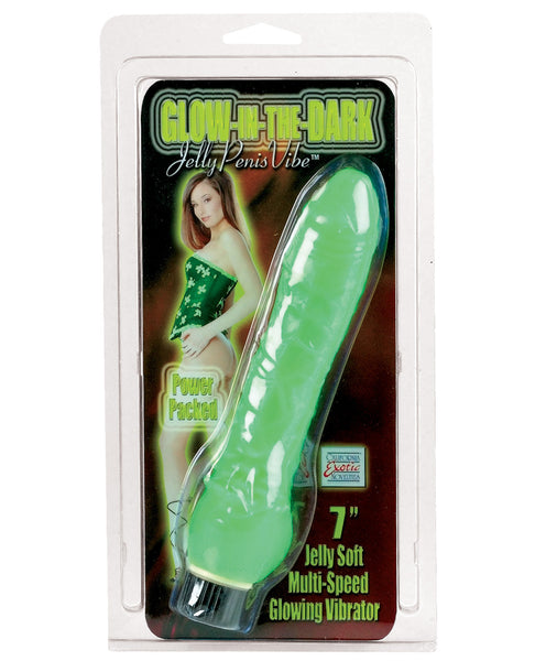 Glow In The Dark Jelly Penis Vibe 7" - Green