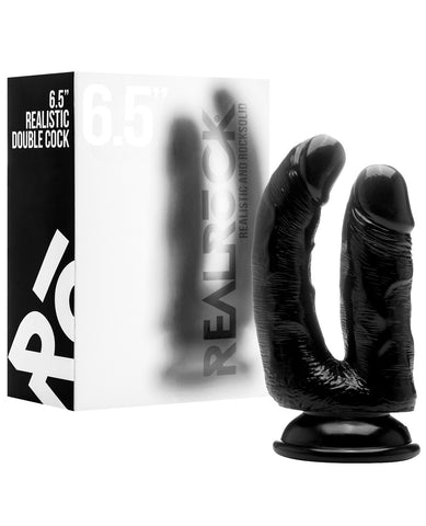 Shots RealRock 4.5" Realistic Double Cock w/Suction Cup - Black
