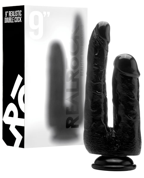 Shots RealRock 6.3" Realistic Double Cock w/Suction Cup - Black