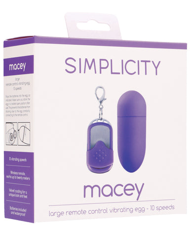 Shots Simplicity Macey Large Remote Control Vibrating Egg - 10 Seeds Purple