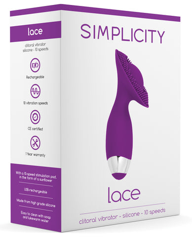 Shots Simplicity Lace Rechargeable Clitoral Vibrator - 10 Speed Purple