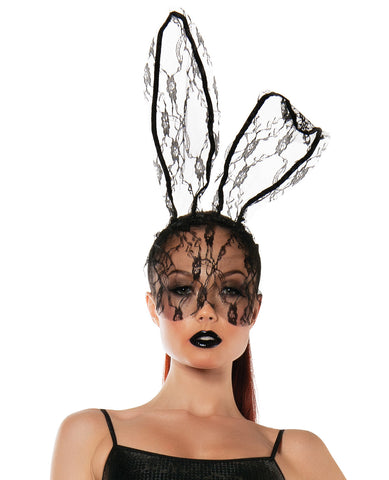 Roleplay Lace Bunny Mask Black O/S