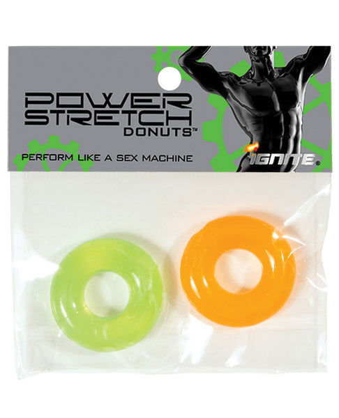 Ignite Thick Power Stretch Donut Cock Ring - Orange/Green  2 Pack