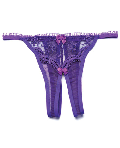 Scalloped Embroidery Crotchless Panty - Purple