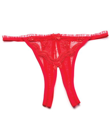 Scalloped Embroidery Crotchless Panty - Red