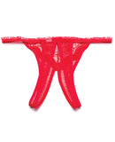 Scalloped Embroidery Crotchless Panty - Red