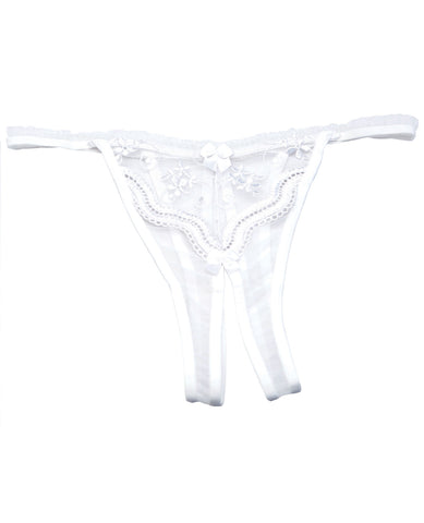 Scalloped Embroidery Crotchless Panty - White