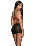 Lace & Mesh Chemise w/Adjustable Straps & G-String Black/Red XL
