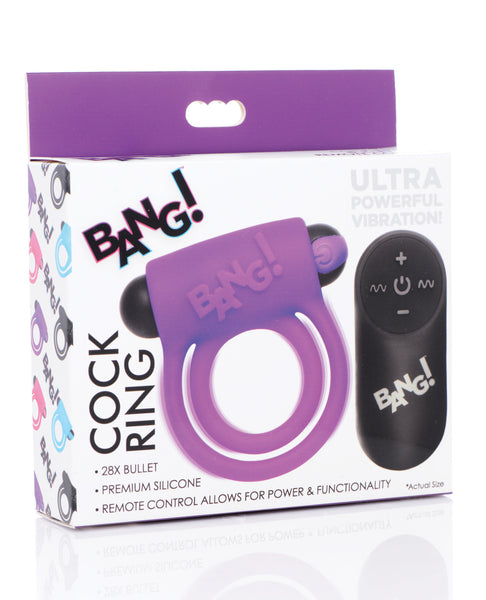 Bang! Vibrating Cock Ring & Bullet w/Remote Control - Purple