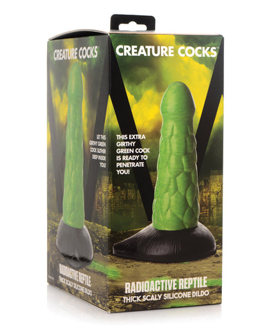 NO ETA $Creature Cocks Radioactive Reptile Thick Scaly Silicone Dildo - Green/Black